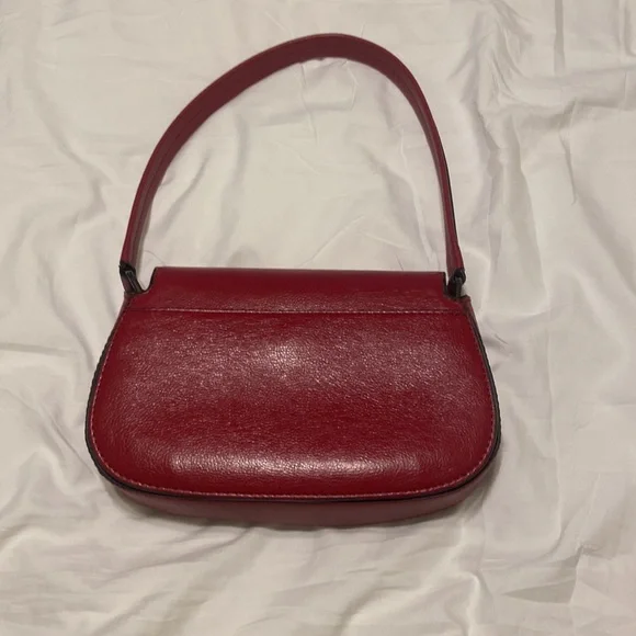 Calvin Klein Red Baguette Shoulder Bag Y2K Minimalist Clasp Small Purse - Picture 4 of 11